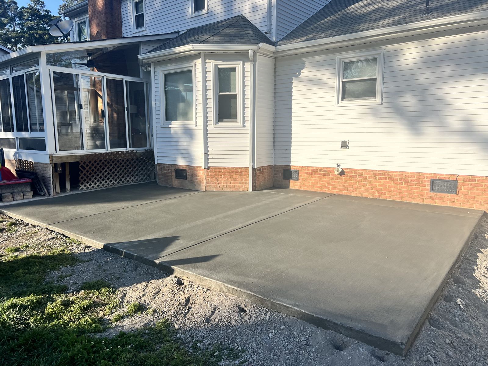 Freshly finished backyard concrete patio